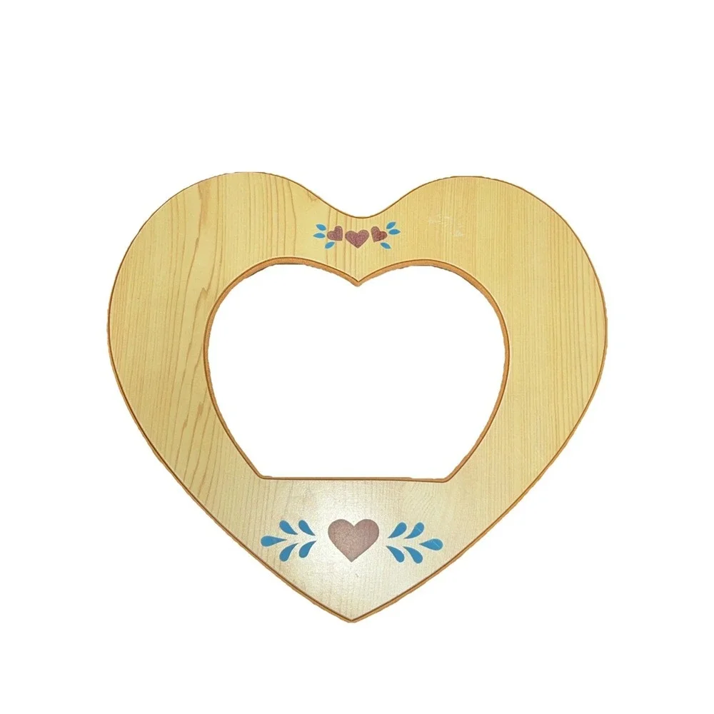 Vintage 80s Wooden Heart Wall Photo Frame Brown Country Hearts Love Decor Taiwan